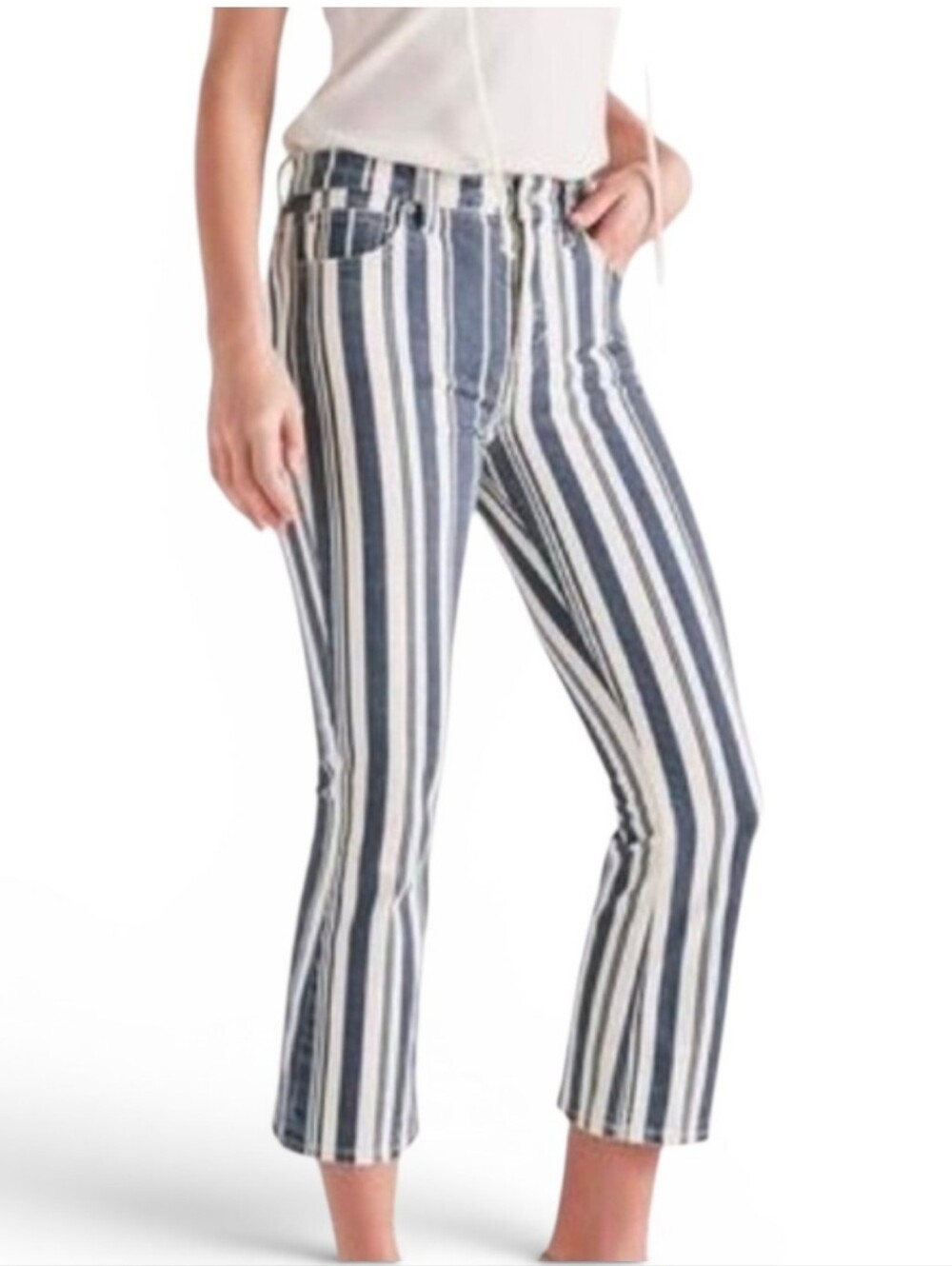 LU KY BRAND Bridgette Mini Boot Striped Cropped Jeans - Size 29